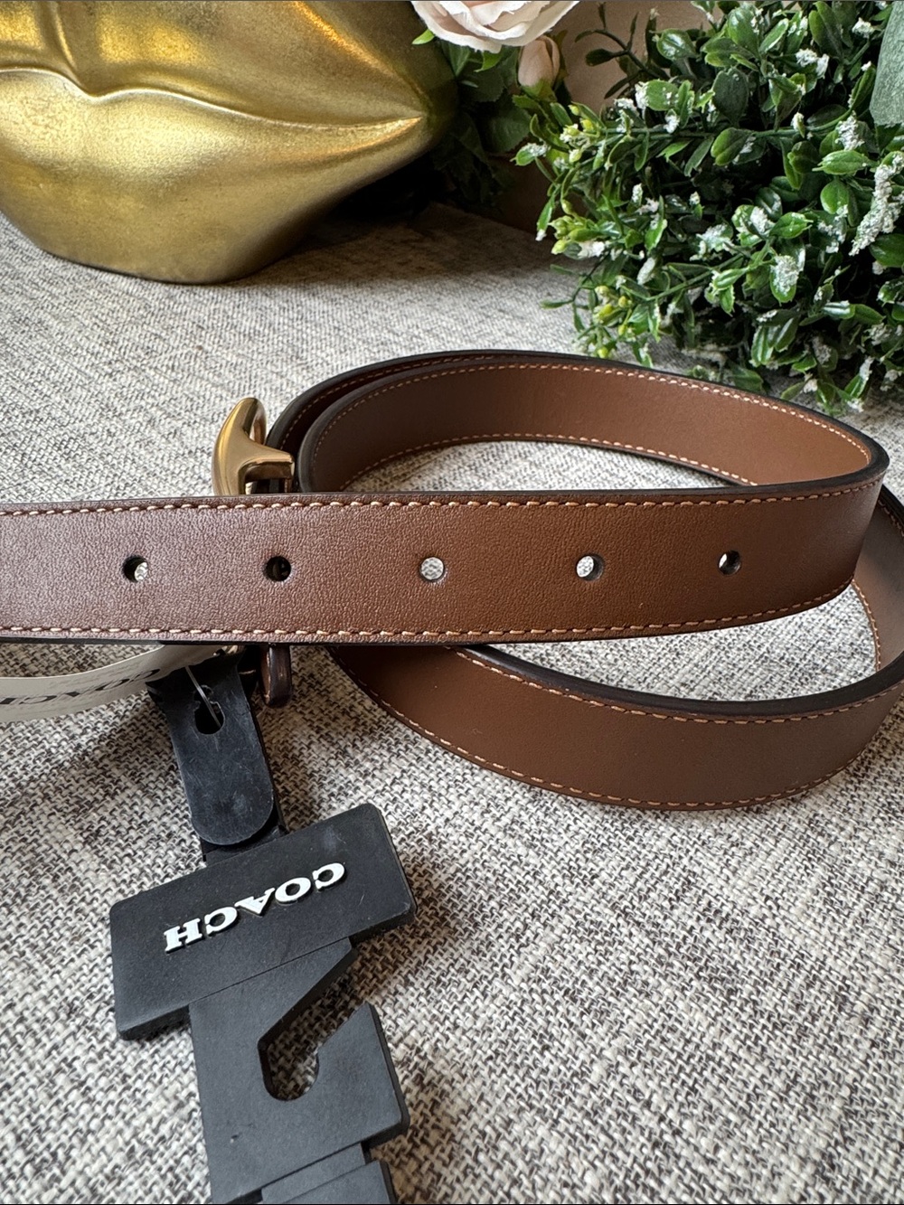 Coach Brown Leather Belt with Gold-Tone Oval Buckle size S - Picture 3 of 5